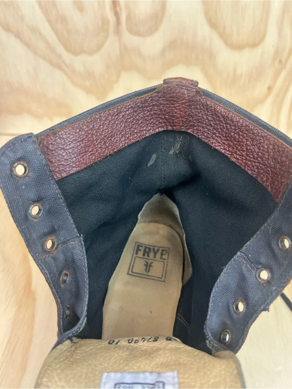 Frye Brown and Black Leather and Canvas Lace-Up Combat Boots